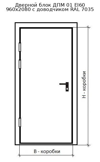 Дверной блок ДПМ 01 EI60 960х2080 с доводчиком RAL 7035